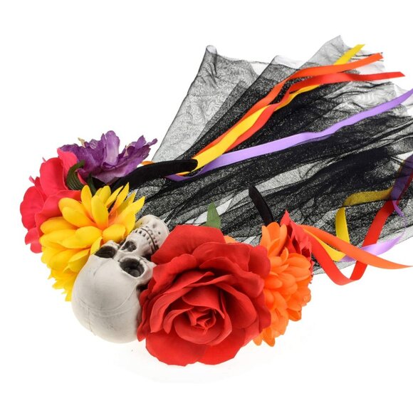 Day of the Dead Headband Rose Mexican Flower Costume Fabric Adult Women's - Picture 3 of 4